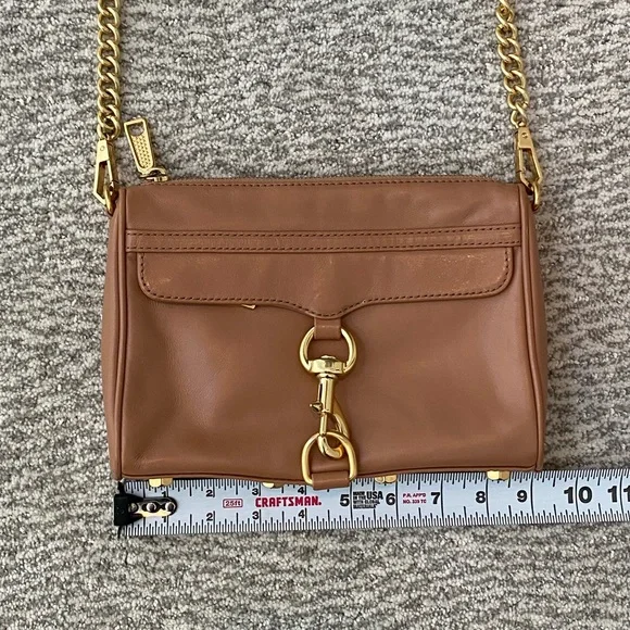 Rebecca Minkoff Mini MAC Desert Tan Leather Crossbody Bag with Gold Chain Strap - Picture 14 of 16